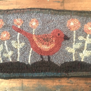 SWEET BIRD Rug pattern for hooking or punch needle.  Comes in 2 sizes: 8&quot; x 15&quot; or 12&quot; x 20&quot;.  Foundation cloth choices at checkout.