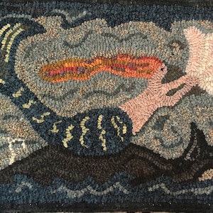 ANNA THE MERMAID Rug pattern for hooking and punch needle. 12"x24"  18"x36"  24"x48". Foundation cloth choices at checkout,