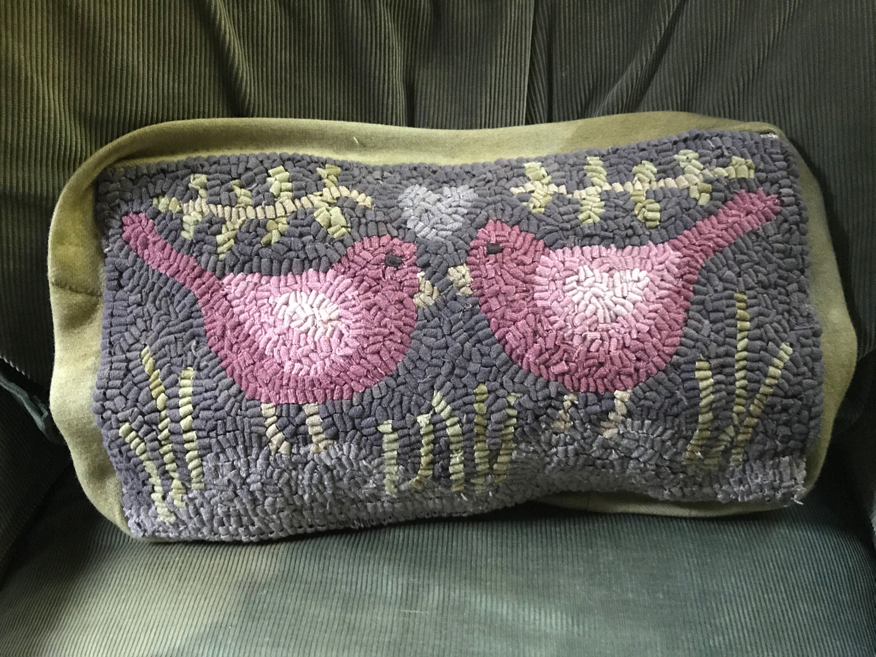 Rug pattern for hooking and punch needle.  8" x 15" or 12" x 20".   Foundation choices, linen, monks or rug warp. LOVE BIRDS