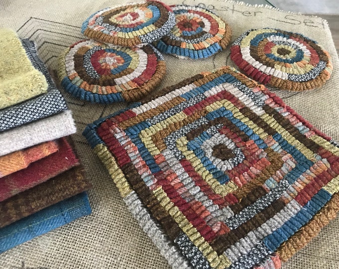 EASY Rug Hooking Kit, 1trivet 8 X 8 and 4 5 Coasters. 100% Wool Cut ...