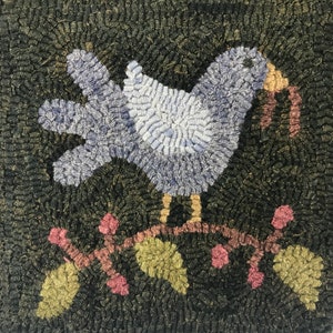 EARLY BIRD Rug pattern for hooking or punch needle.  8" x 8" or 13" x 13".   Foundation cloth choice at checkout.