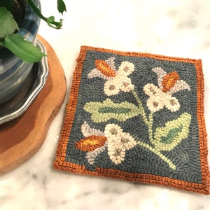 LILIES Rug pattern for hooking and punch needle.  8&quot; x 8&quot;&quot;.   Foundation cloth choices at checkout.