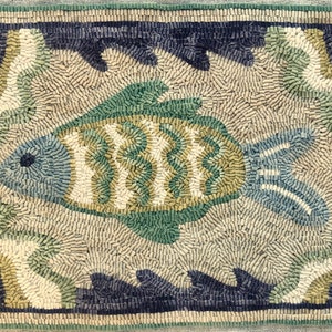 GONE FISHING.  Rug pattern for hooking and punch needle.  26" x 16" Foundation cloth choices at checkout.