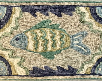 GONE FISHING.  Rug pattern for hooking and punch needle.  26" x 16" Foundation cloth choices at checkout.