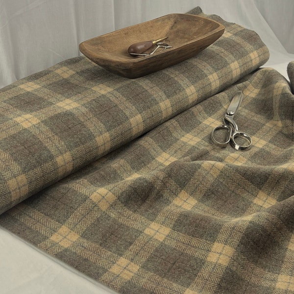 Wool Fabric by the Yard ~ Plain Weave ~ Medium to Heavy weight 15oz. yard ~  60" Wide ~ Color: SANDSTONE PLAID