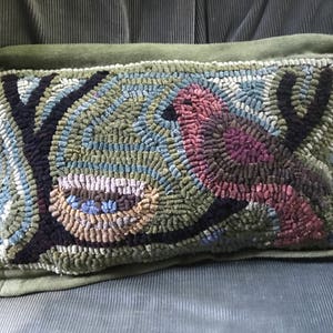 MAMA BIRD Rug pattern for hooking or punch needle.  Comes in 2 sizes: 8&quot; x 15&quot; or 12&quot; x 20&quot;.  Foundation cloth choices at checkout.