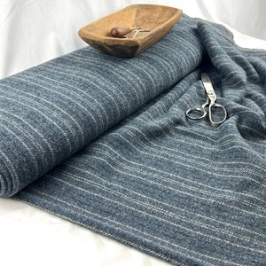 Wool Fabric by the Yard ~ Medium weight 12oz. yard ~  Beautiful light blue and taupe stripes  58" Wide ~ Color: COVERALL BLUE