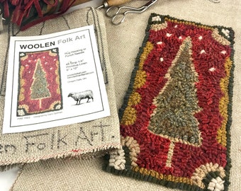 Rug Hooking or Punch Needle Pattern: CHRISTMAS TREE Rug Hooking or Punch Needle (6" x 12") Foundation Cloth Choices.  Color picture provided