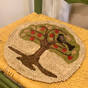 Rug pattern for hooking and punch needle.  Round 12&quot;, 14&quot; or 16&quot;.   Foundation choices, linen, monks or rug warp. APPLE TREE