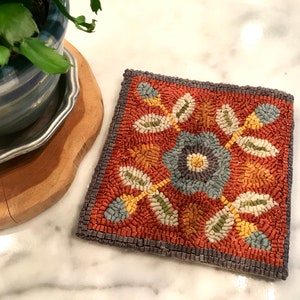 FOUR BUDS Rug pattern for hooking and punch needle.  8&quot; x 8&quot;&quot;.   Foundation cloth choices at checkout.