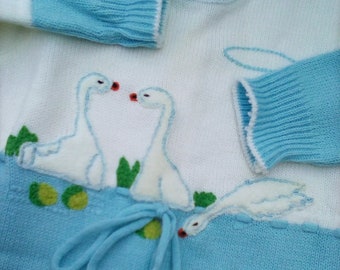 Leoie Baby Girl Long-Sleeved Pink Embroidered Swan Soft Cotton Climbing Suit