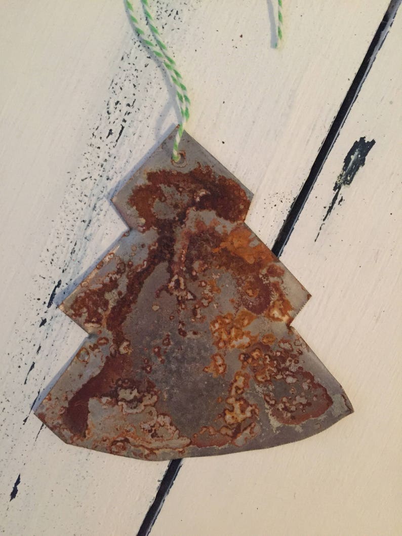 Metal christmas tree ornament rustic tree ornament handmade Etsy