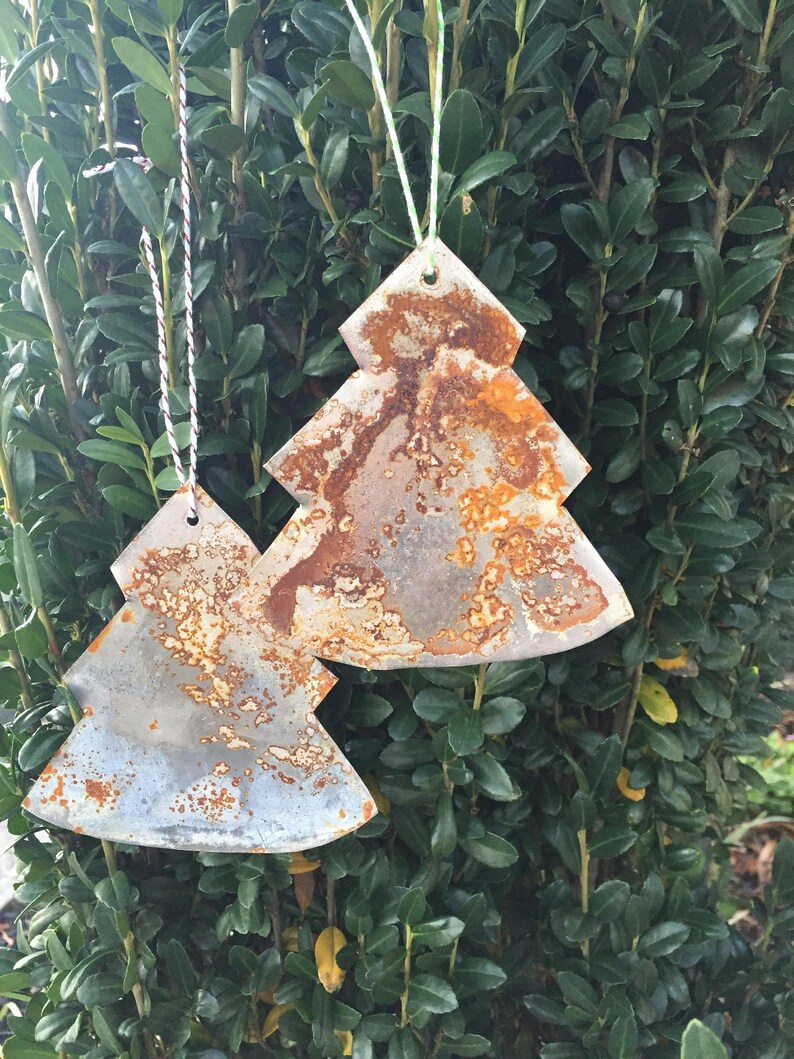 Metal christmas tree ornament rustic tree ornament handmade Etsy