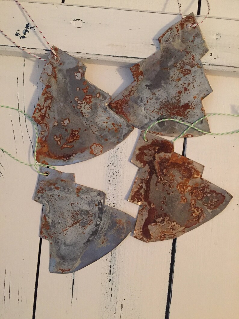 Metal christmas tree ornament rustic tree ornament handmade Etsy