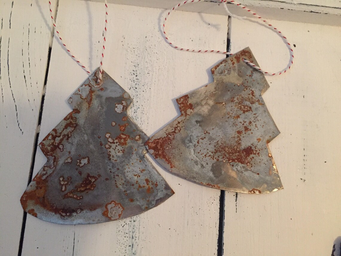 Metal christmas tree ornament rustic tree ornament handmade Etsy