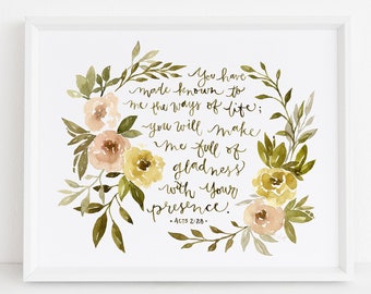 You Will Make Me Full of Gladness with Your Presence - Acts 2:28 - Scripture Watercolor Wall Art