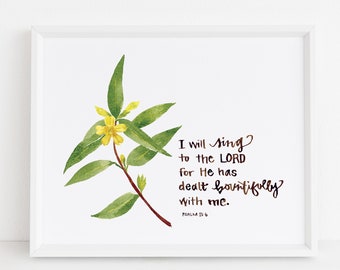 I Will Sing to the Lord - Psalm 13:6 - Wildflower Watercolor - Virginia Flowers