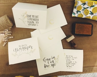 Watercolor Greeting Cards - Yellow Flower Scripture Card Set - Encouragement - Psalms -Spurgeon - Encouraging Gifts