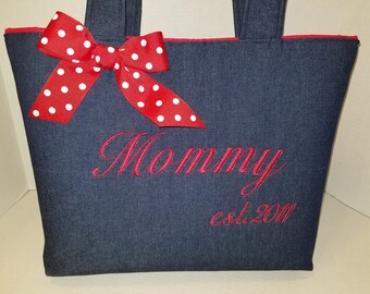 Monedero de mezclilla personalizado Mommy, Grandma, Nana, Mimi Established Purse