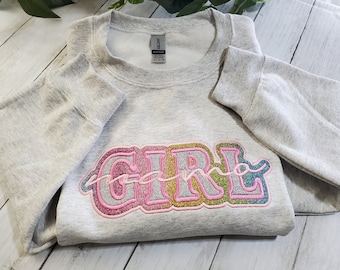 Girl Mama, Embroidered Glitter Applique Sweatshirt, Hoodie, Girl Mama Mother's Day Gift, Girl Mama Sweatshirt, Gift for her, Girl Mama Shirt