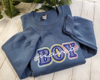 Boy Mama, Embroidered Glitter Applique Sweatshirt, Hoodie, Boy Mama Mother's Day Gift, Boy Mama Sweatshirt, Gift for her, Boy Mama Shirt
