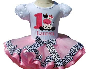 Cow Ribbon Trim Tutu Outfit