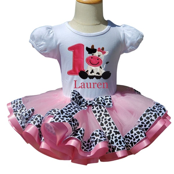 Cow Ribbon Trim Tutu Outfit