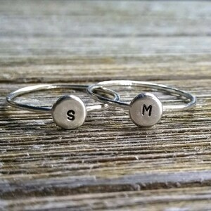 Dainty sterling silver initial rings: stack rings initial ring mother/daughter ring custom initial ring under 20