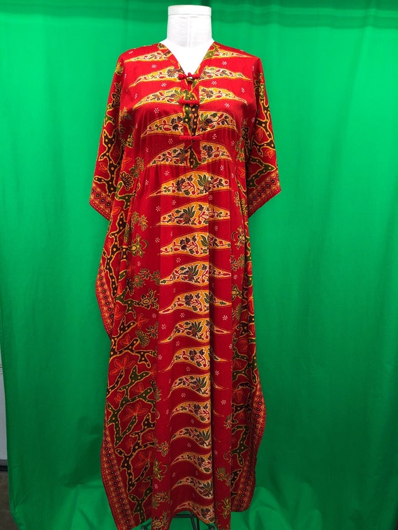 Vintage 70s M Casides Muu Muu Hostess Gown Red Yel