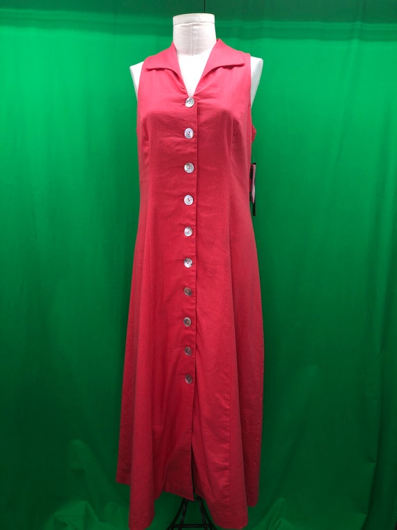 Vintage NWT 90s Sheri Martin 14 Coral Linen Maxi Dress Sleeveless