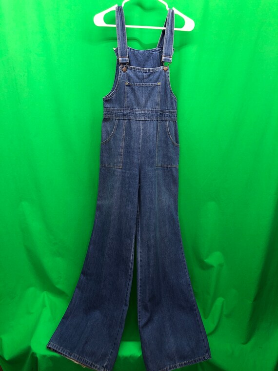 Vintage 70s Gap 12 Blue Denim Bell Bottom Bibbed O