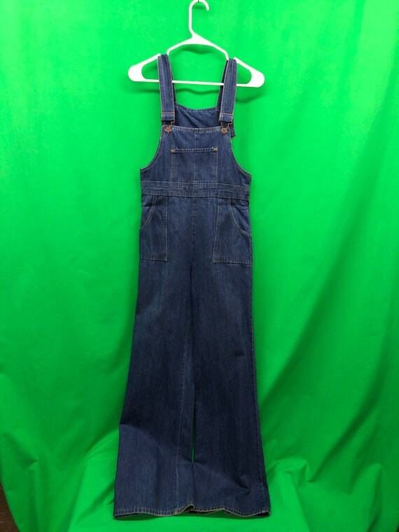 Vintage 70s Gap 12 Blue Denim Bell Bottom Bibbed O