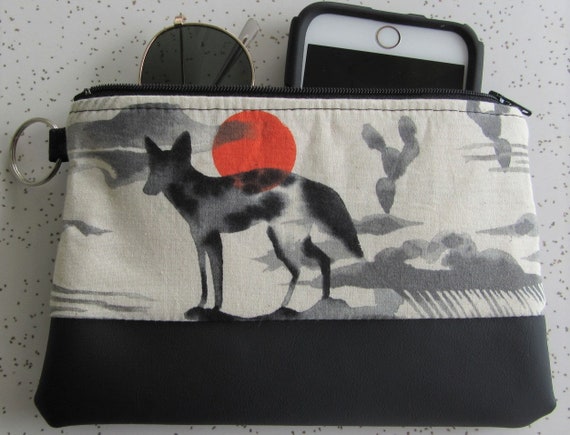 Handmade Coyote Key Ring Wallet in Green Vegan Leather Pearthreads.com Wallet