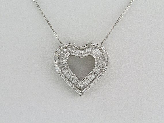 2 00ct Diamond Baguette Heart Pendant Necklace In 14k White Etsy