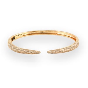 0.99ct Pavé Diamonds in 14K Gold Single Claw Bangle Cuff Bracelet - 6.5"- CUSTOM MADE