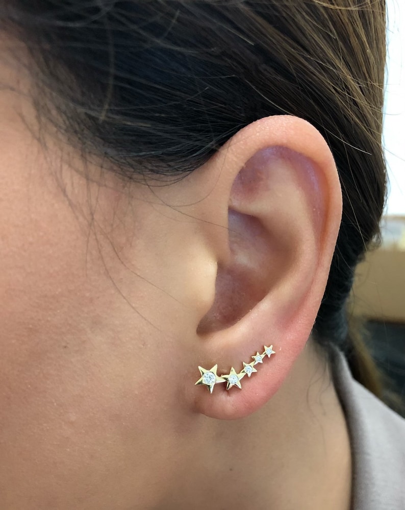 0.25ct Diamond in 14K Yellow Gold Star Climber Earrings