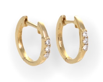 0.08ct Trio Diamonds in 14K Gold Huggie Hoop Earrings