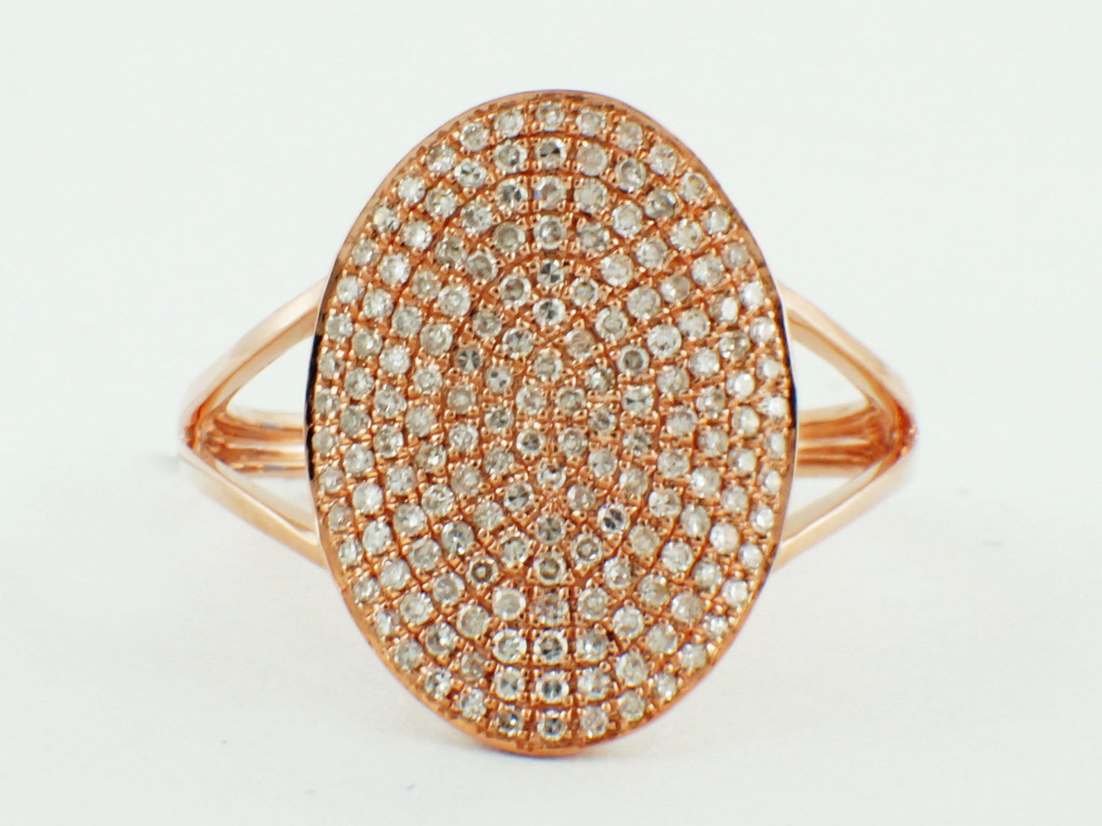 0.55ct Pave Diamond in 14K Rose Gold Curved Oval Plate Band Etsy