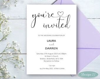 PERSONALISED DAMASK WEDDING DAY AND EVENING INVITATIONS INC ENVELOPES & P&P 