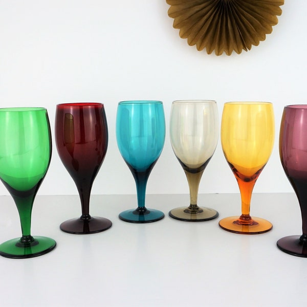 Vintage Coloured Wine Glass - 1970s Retro Barware - Sold Individually