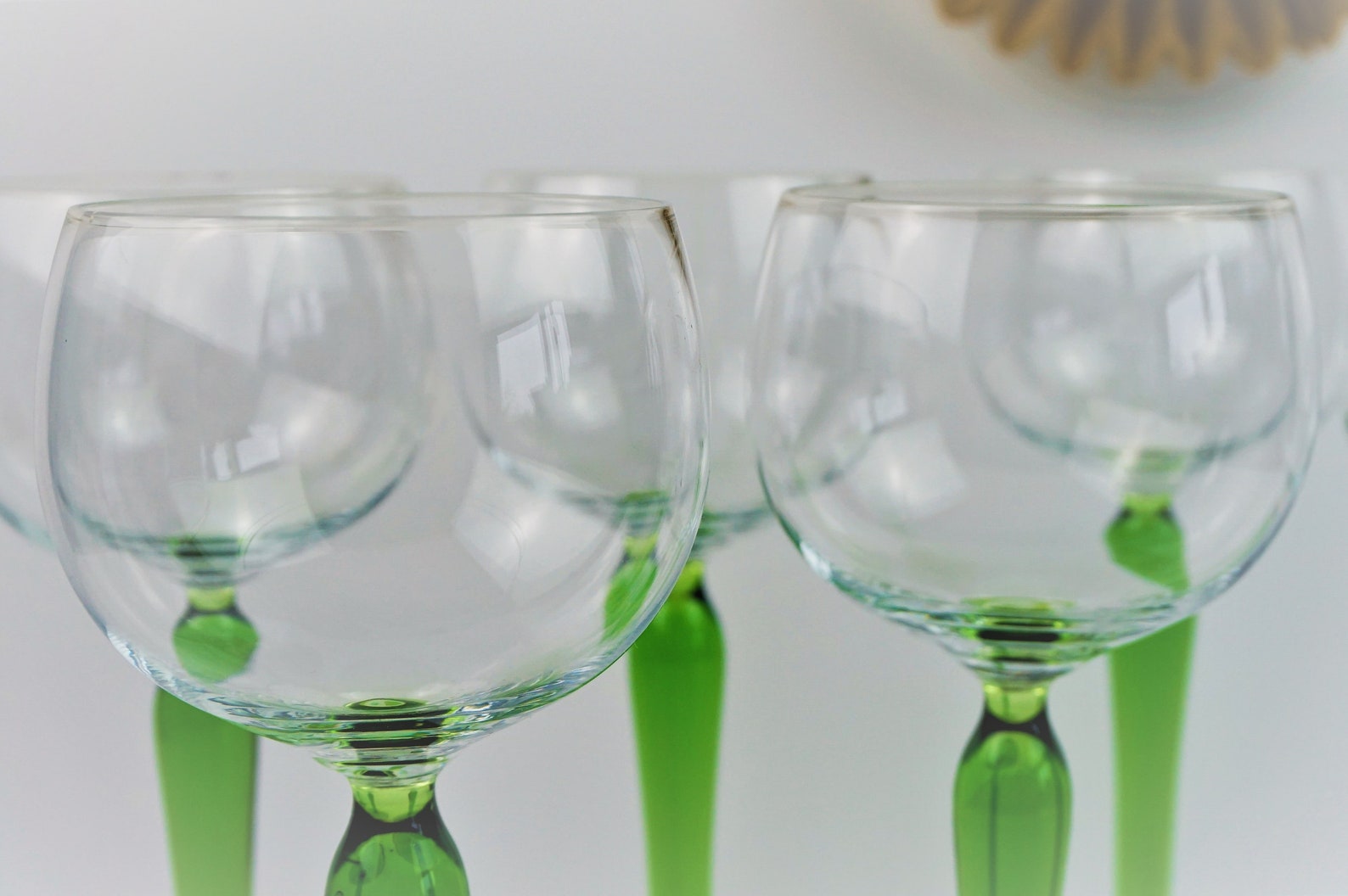 Vintage Wine Glasses Green Stems // Tall Stemmed Wine Glasses Etsy