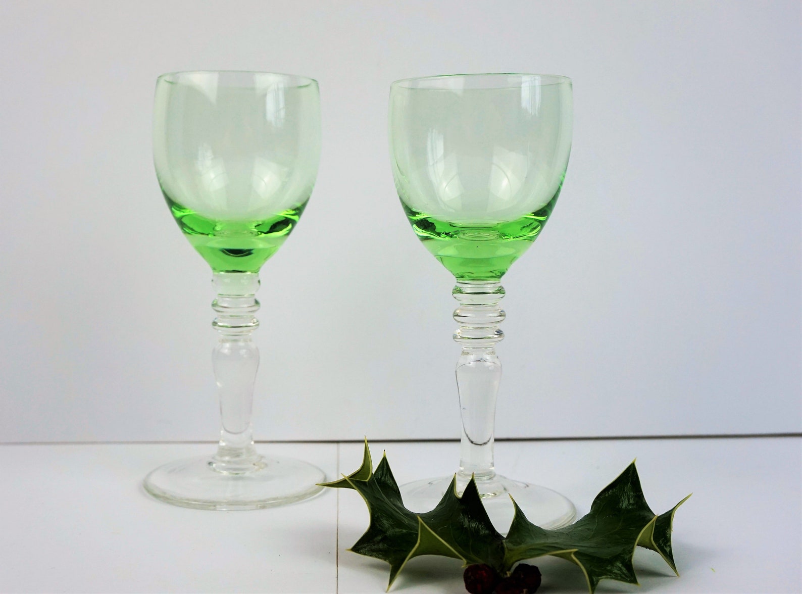 Green Vintage Glasses // Pair of Aperitif Glasses // Vintage Etsy