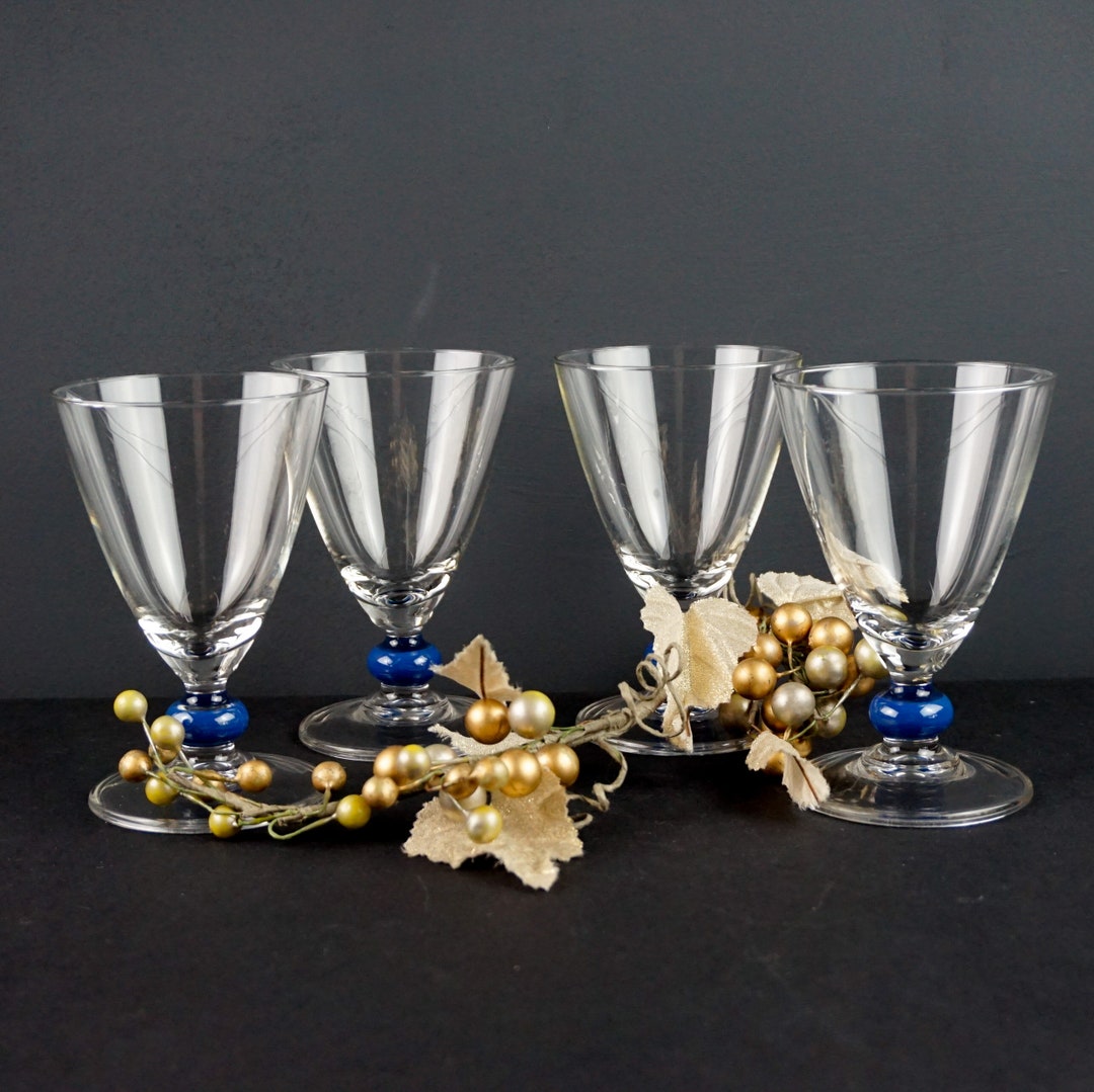 French Vintage Bubble Stem Glasses // Retro Glasses // Blue Bubble Stem