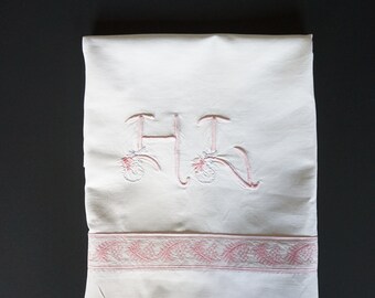 Fabulous French Monogrammed Sheet Off Cut // Dowry Sheet // Trousseau Linen // Linen Sheet Off Cut.