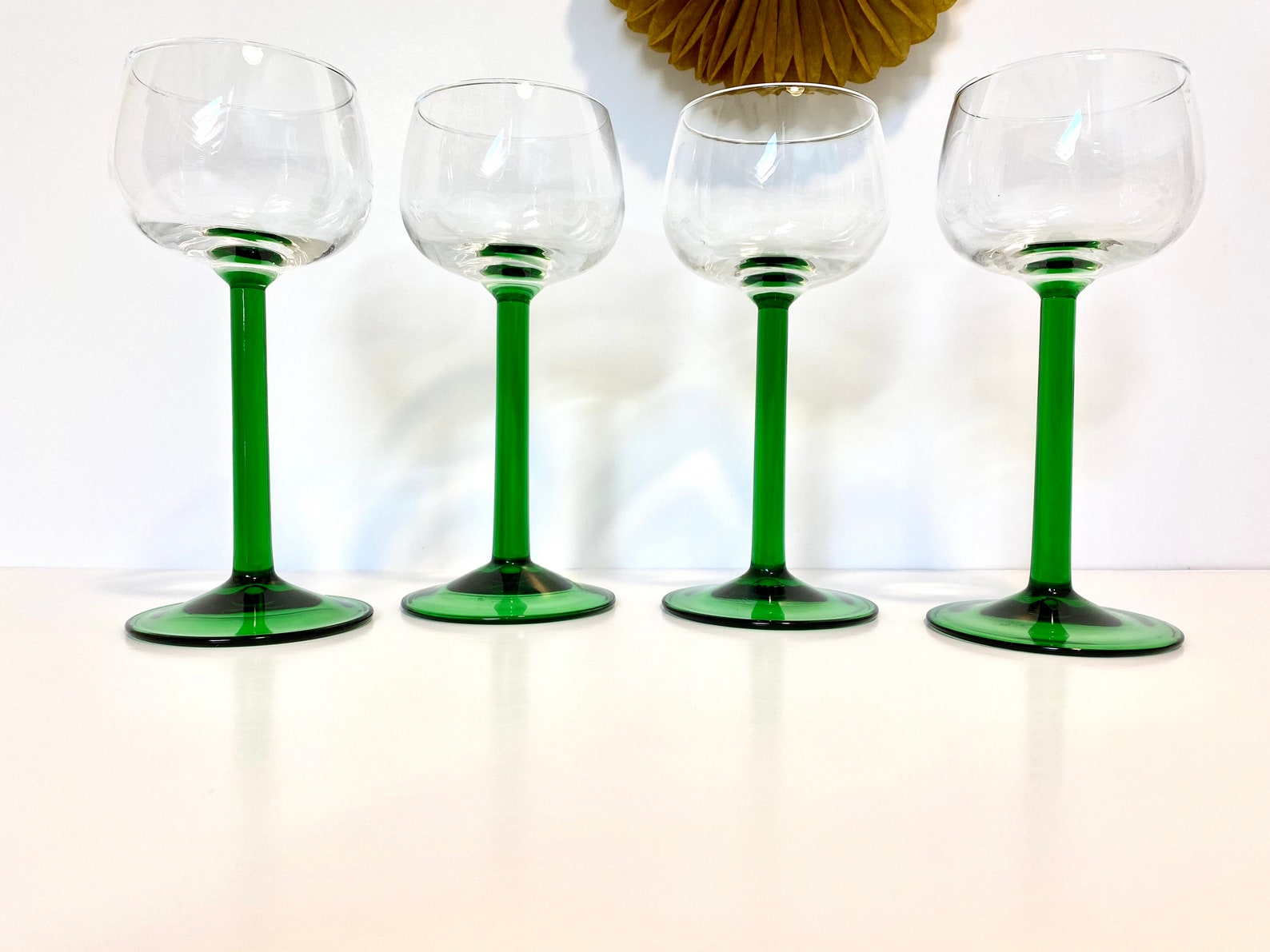 Retro Wine Glasses // French Green Stemmed Wine Glasses // Etsy UK