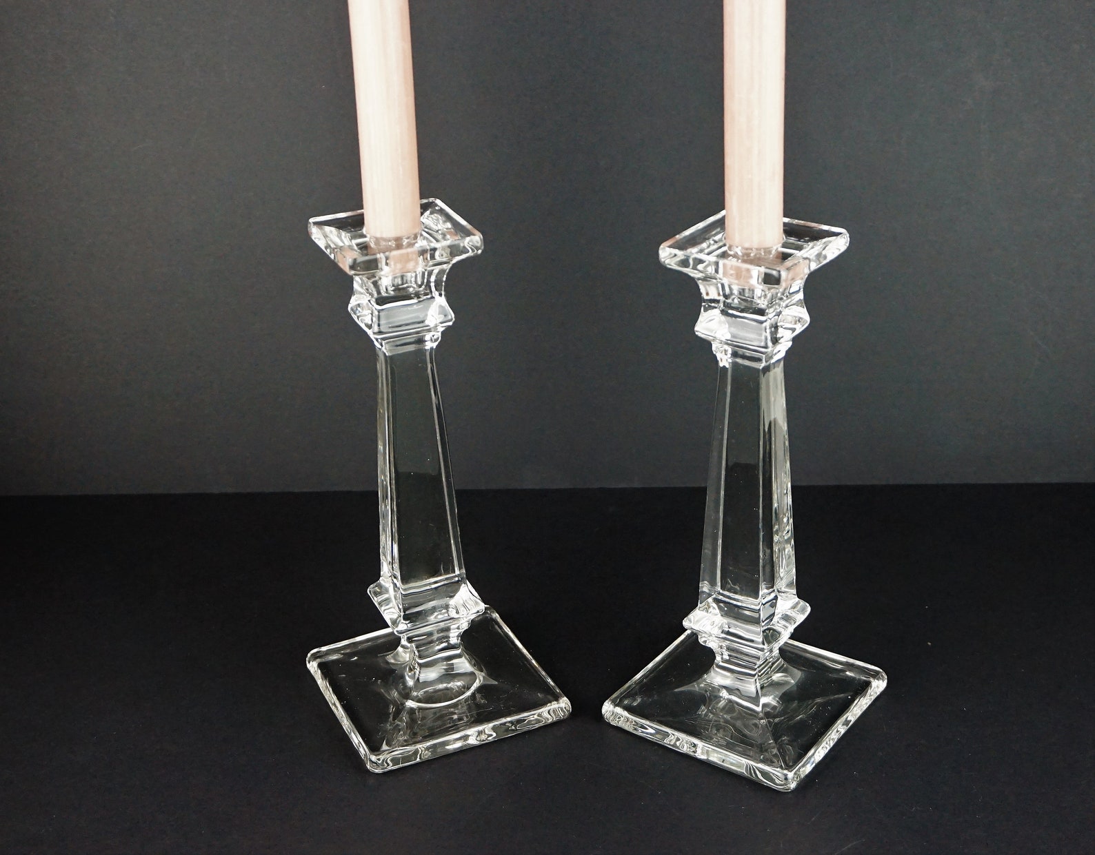 Vintage Art Deco Glass Candlesticks // Tall Glass Candlesticks Etsy