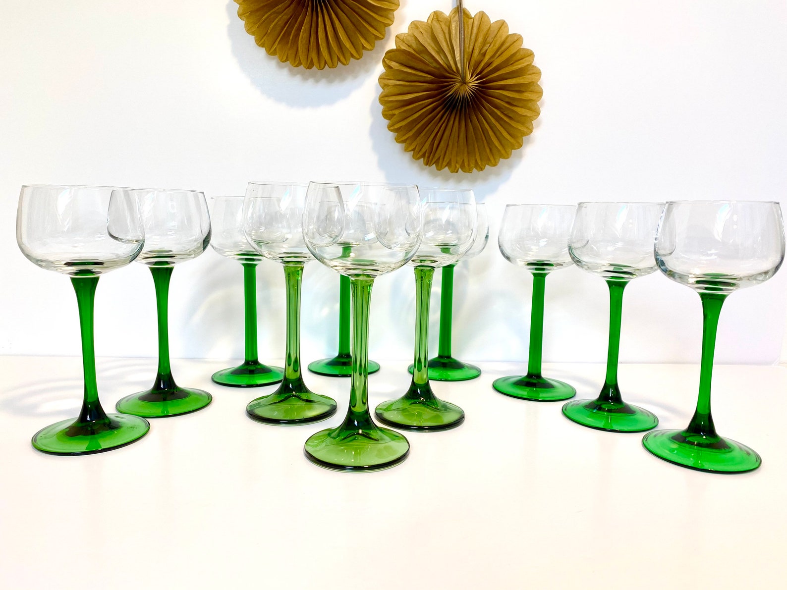 Retro Wine Glasses // French Green Stemmed Wine Glasses // Etsy UK