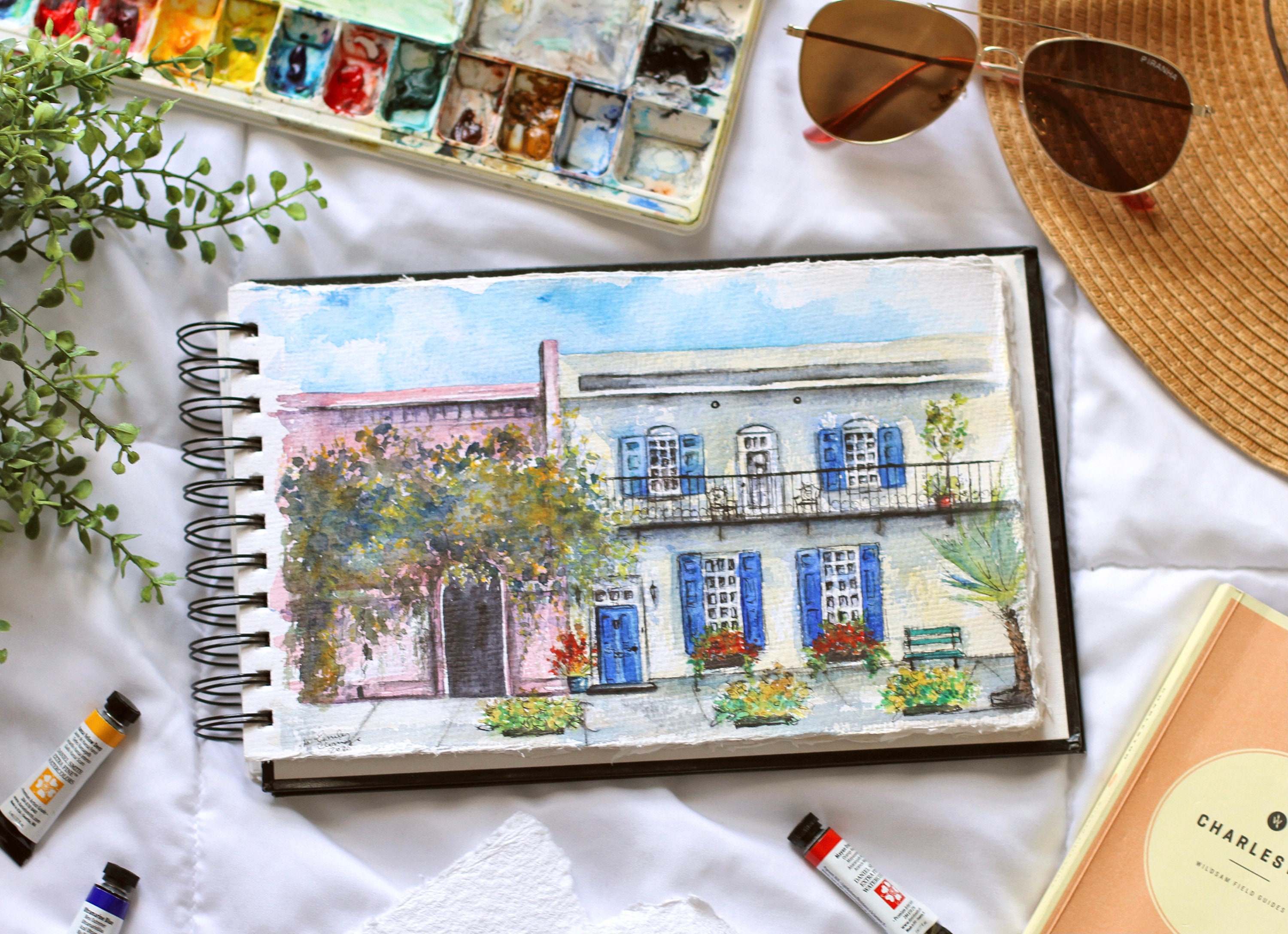 Destino de vacaciones en acuarela personalizado - Regalo de cumpleaños - Charleston - Decoración - Pintado a mano - Personalizado - Vacaciones de verano - Regalos de viaje