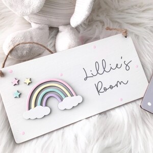 3D Pastel Rainbow Name Plaque. Personalised bedroom door or nursery. Wooden stars, vinyl letters. Kids, Children's Sign