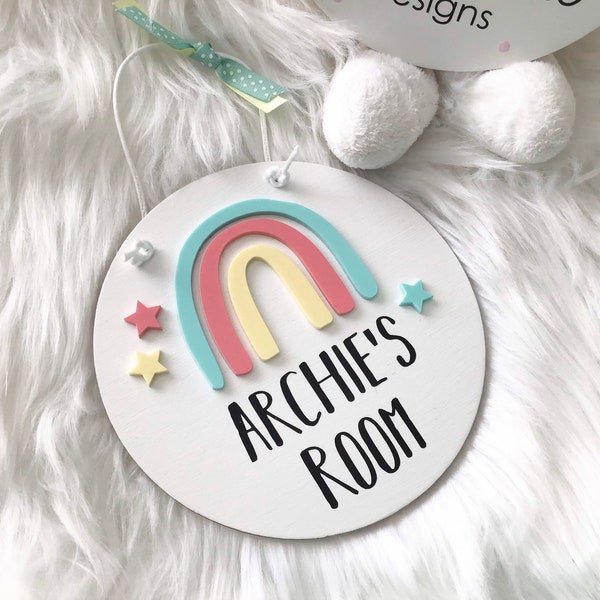 15cm 3D Acrylic Circle Rainbow Name Plaque. Personalised Bedroom Door, Nursery, Vinyl Letters. Kids, Children's Sign